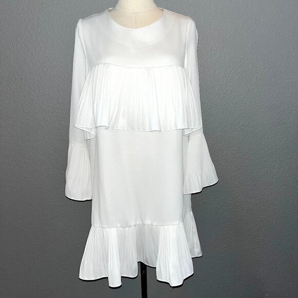 Hailey Dresses & Skirts - HAILEY Multi Layer Pleated Ruffle Long Sleeve White Crepe Chandelier Dress EUC M